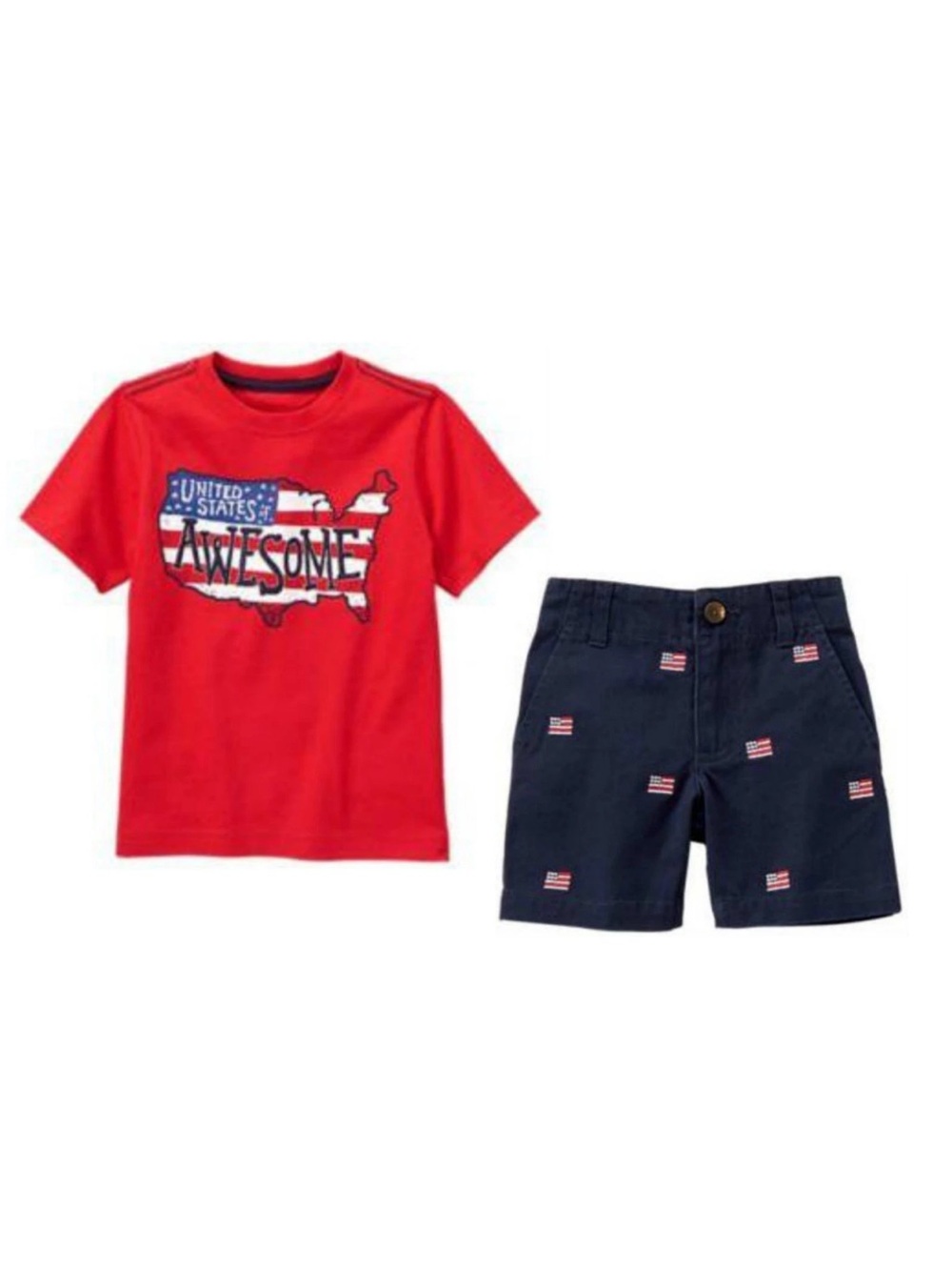 Gymboree Red Graphic Tee and Navy Flag-Print Shorts Set